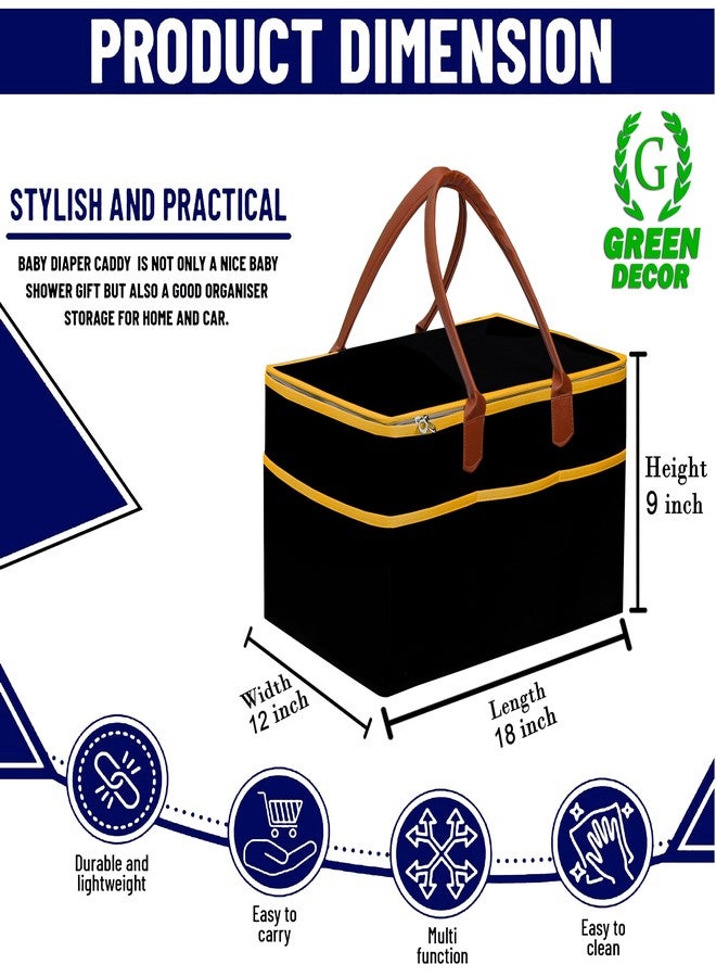 GREEN DECOR-Non Woven Fabric Diaper Caddy Bag with Handles & Zip Lock for Smart Mothers Baby Diaper Caddy Wipes Felt Storage Organizers,Foldable & Portable(Black&Tan&Yellow-18X12X9 Inch) - Image 2