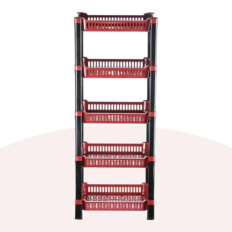 Urbane Home Urbane Home Pack of 5 Multipurpose Racks for Storage 5Tier Kids Toy OrganizerUnder Wash Basin Office Storage Cabinet Shelves Maroon  - Image 3