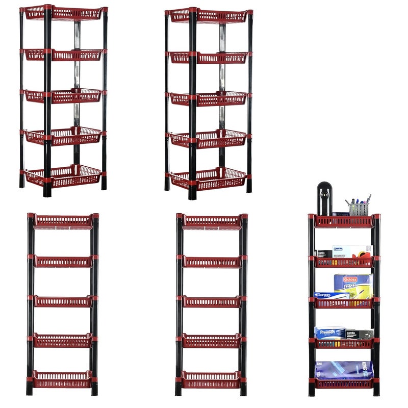 Urbane Home Urbane Home Pack of 5 Multipurpose Racks for Storage 5Tier Kids Toy OrganizerUnder Wash Basin Office Storage Cabinet Shelves Maroon  - Image 1