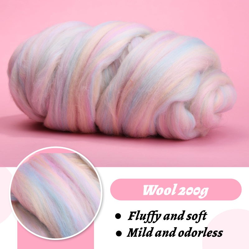 Yizzvb 7.02oz Wool Roving Yarn, Needle Felting Wool Fiber for DIY Craft Materials, Multicolored - Image 3