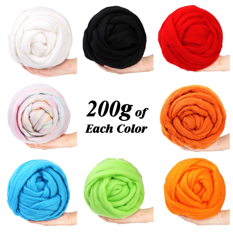 Yizzvb 7.02oz Wool Roving Yarn, Needle Felting Wool Fiber for DIY Craft Materials, Multicolored - Image 2