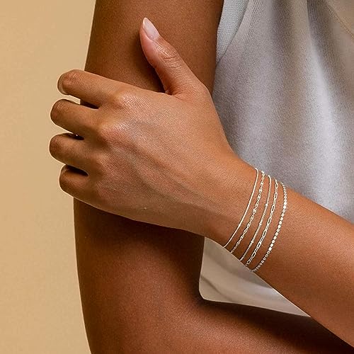 MBW Silver Plated Bracelets for Women Trendy, Dainty Bracelets for Women Chain Bracelet Stack Set Waterproof Jewelry Minimalist Simple Small Thin Bracelet for Women Gift - Image 2