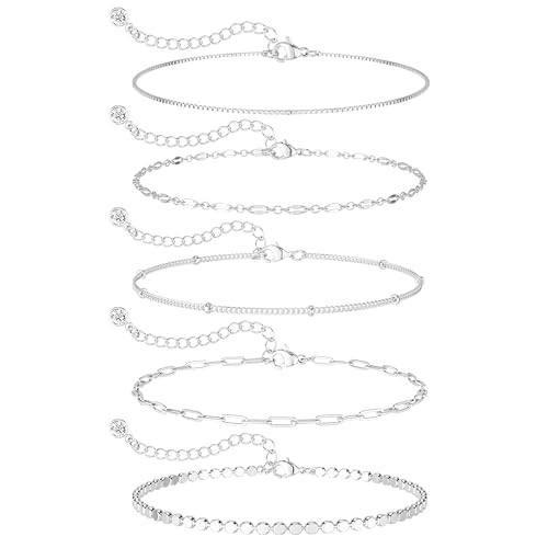 MBW Silver Plated Bracelets for Women Trendy, Dainty Bracelets for Women Chain Bracelet Stack Set Waterproof Jewelry Minimalist Simple Small Thin Bracelet for Women Gift - Image 1