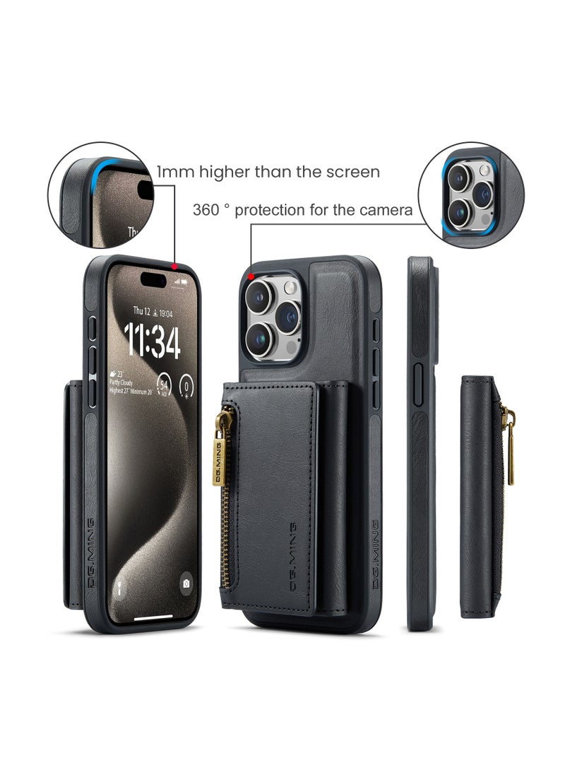 KASTWAVE - Leather Wallet Phone Cases for iPhone 15 Pro, Azonee 6.1'' 2 in 1 Leather Phone Case Back Cover Magnetic Detachable with Trifold Wallet Card Holder Pocket Detachable Back Cover (Black) - Image 1