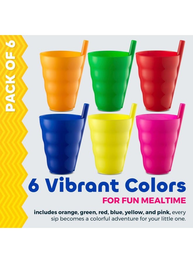 JoyServe Kids Straw Cups - (Set of 6) 10oz Cups for Kids w/Built In Straws for Everyday Use, Stackable BPA-Free Plastic Sip-A-Cup Drink Tumblers for Water, Juice, Milk, Dishwasher Safe, Neon Colors - Image 3