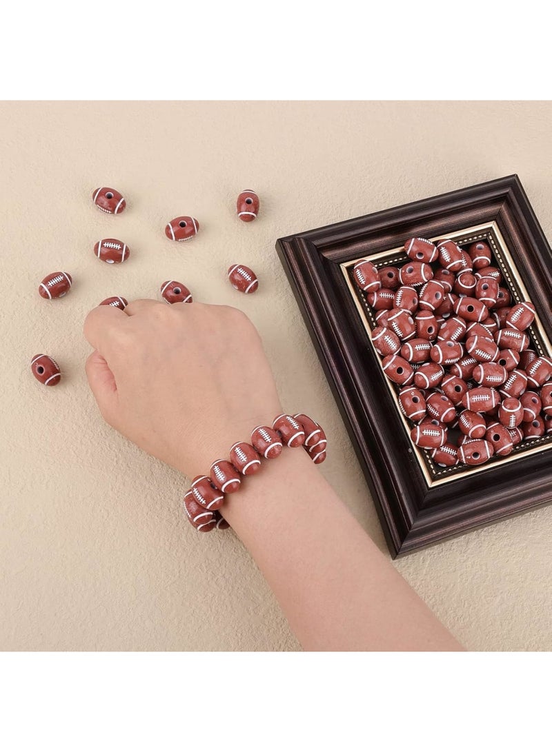 SOLARAE 100pcs American Football Beads, 18mm Sport Goods Theme Rugby Acrylic Beads, DIY Bracelet Necklace Jewelry Keychains Making, with Crystal Elastic Rope and Scissors - Image 4