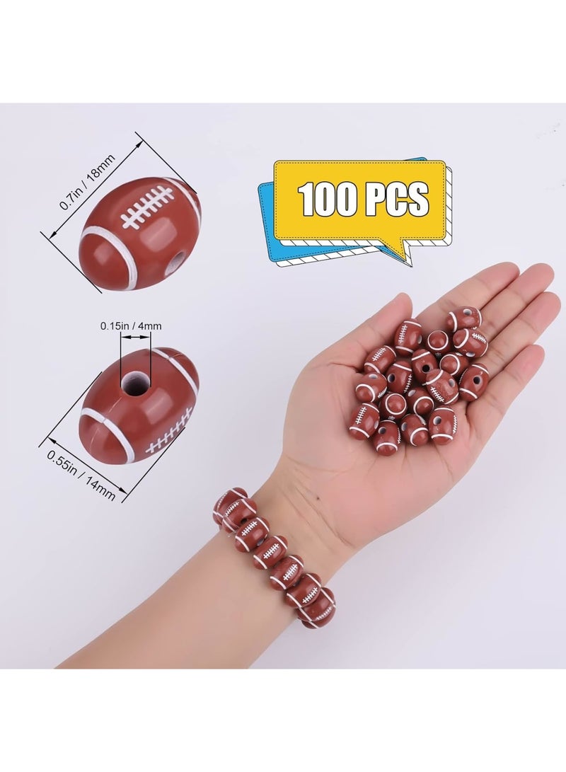 SOLARAE 100pcs American Football Beads, 18mm Sport Goods Theme Rugby Acrylic Beads, DIY Bracelet Necklace Jewelry Keychains Making, with Crystal Elastic Rope and Scissors - Image 2