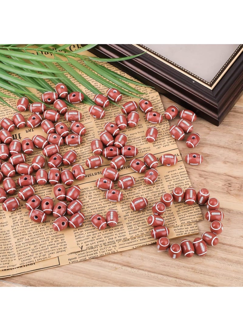 SOLARAE 100pcs American Football Beads, 18mm Sport Goods Theme Rugby Acrylic Beads, DIY Bracelet Necklace Jewelry Keychains Making, with Crystal Elastic Rope and Scissors - Image 5