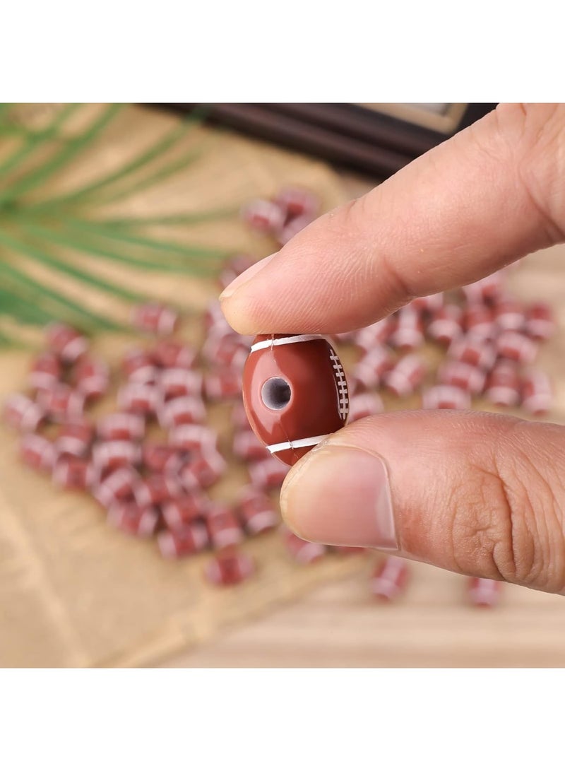 SOLARAE 100pcs American Football Beads, 18mm Sport Goods Theme Rugby Acrylic Beads, DIY Bracelet Necklace Jewelry Keychains Making, with Crystal Elastic Rope and Scissors - Image 3