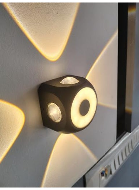 Square LED wall sconce - outdoor lighting with 4 lenses, modern, waterproof design, ideal for facades, entrances, gardens, and homes