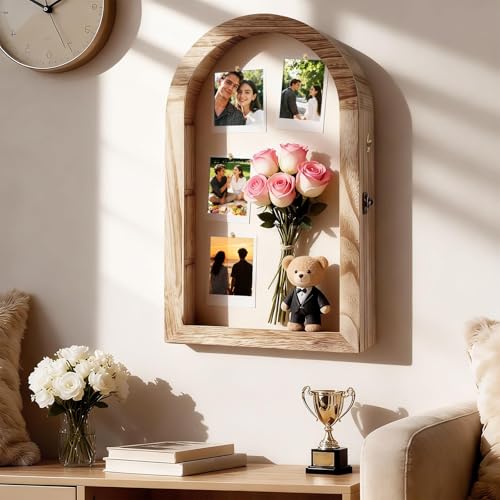 ARQRHTLY Shadow Box Frame 10x16 Large Arched Memory Display Case with Linen Back Removable Shelves & Acrylic Front, Keepsake Picture Frame for Bouquet, Photos, Medals & Memorabilia, Memorial Gift - Image 3