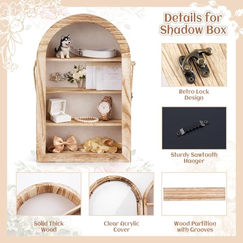 ARQRHTLY Shadow Box Frame 10x16 Large Arched Memory Display Case with Linen Back Removable Shelves & Acrylic Front, Keepsake Picture Frame for Bouquet, Photos, Medals & Memorabilia, Memorial Gift - Image 5