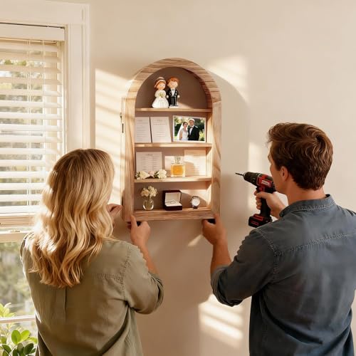 ARQRHTLY Shadow Box Frame 10x16 Large Arched Memory Display Case with Linen Back Removable Shelves & Acrylic Front, Keepsake Picture Frame for Bouquet, Photos, Medals & Memorabilia, Memorial Gift - Image 4