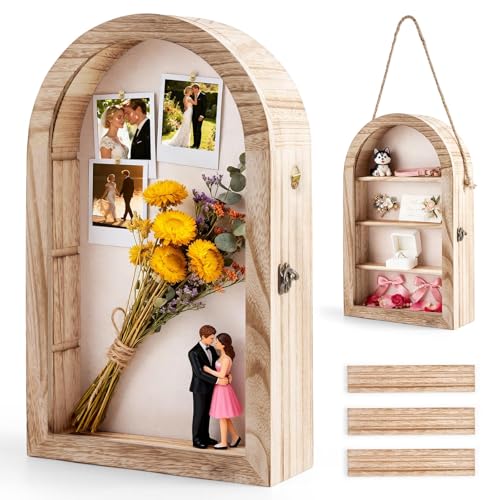ARQRHTLY Shadow Box Frame 10x16 Large Arched Memory Display Case with Linen Back Removable Shelves & Acrylic Front, Keepsake Picture Frame for Bouquet, Photos, Medals & Memorabilia, Memorial Gift - Image 1
