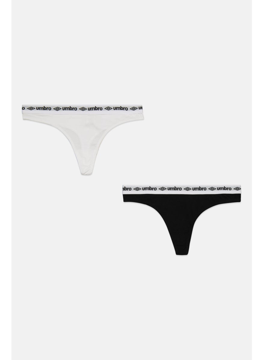 umbro Women 2 Pcs Brand Logo Thong Panties, Black  - Image 1