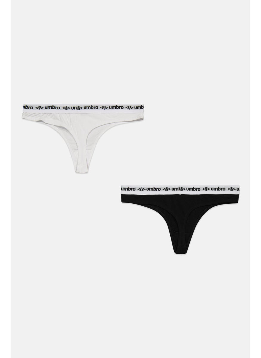 umbro Women 2 Pcs Brand Logo Thong Panties, Black  - Image 2