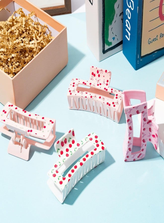 PANTIDE 4Pcs Cherry Hair Claw Clips for Women Girls - Bow Fruit Cute Rectangle Nonslip Banana Hair Clips for Women Girls, Thin Thick Short Long Curly Accessories, Christmas Birthday Party Gift - Image 4