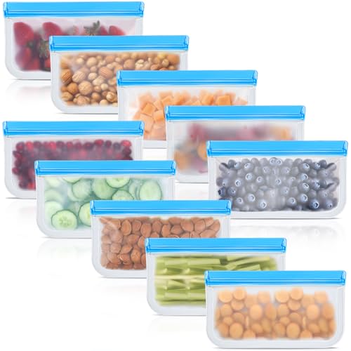 swihorab 10 Pack Reusable Silicone Food Storage Bags Leakproof Dishwasher Safe Reusable Freezer Bags for Food Containers Lunch Bags for Sandwich Snack Marinate Meat Salad Fruit - Image 1