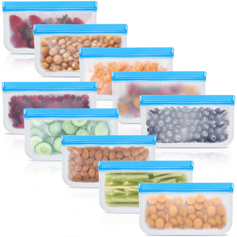 swihorab 10 Pack Reusable Silicone Food Storage Bags Leakproof Dishwasher Safe Reusable Freezer Bags for Food Containers Lunch Bags for Sandwich Snack Marinate Meat Salad Fruit - Image 2