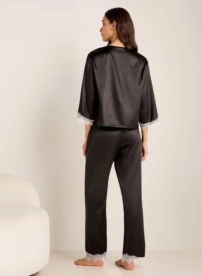 Splash FAV Lace Detailed Shirt and Pyjama Set