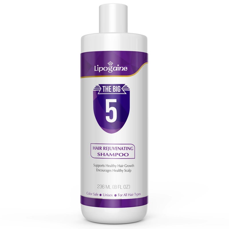 Lipogaine Big 5 Hair Stimulating Shampoo for Hair Thinning & Breakage, for All Hair Types, Men and Women, Infused With Biotin, Caffeine, Argan Oil, Castor oil and Saw Palmetto (Purple)