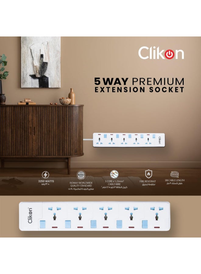 Clikon 5-Way Extension Socket White 3meter - Image 2