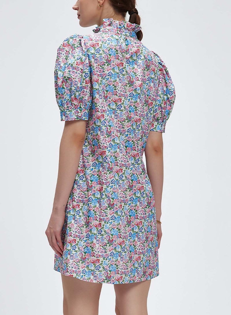 Ladyful Women's Summer Floral Dress Short Sleeve Button Down Shirt Mini Dress Ruffle Mock Neck Shift Sundress Light Purple - Image 4