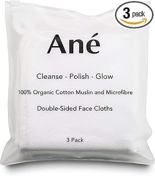 Ane An 3 Double Sided Organic Cotton Muslin and Microfibre Cleansing and Exfoliating Flannel Face Cloth for Cleansing Makeup Remover and Gentle Face Exfoliation - Image 1