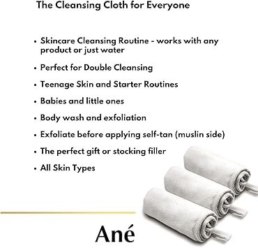 Ane An 3 Double Sided Organic Cotton Muslin and Microfibre Cleansing and Exfoliating Flannel Face Cloth for Cleansing Makeup Remover and Gentle Face Exfoliation - Image 2