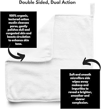 Ane An 3 Double Sided Organic Cotton Muslin and Microfibre Cleansing and Exfoliating Flannel Face Cloth for Cleansing Makeup Remover and Gentle Face Exfoliation - Image 5
