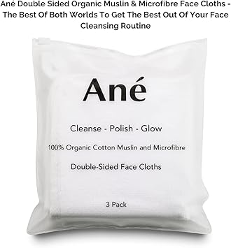 Ane An 3 Double Sided Organic Cotton Muslin and Microfibre Cleansing and Exfoliating Flannel Face Cloth for Cleansing Makeup Remover and Gentle Face Exfoliation - Image 3