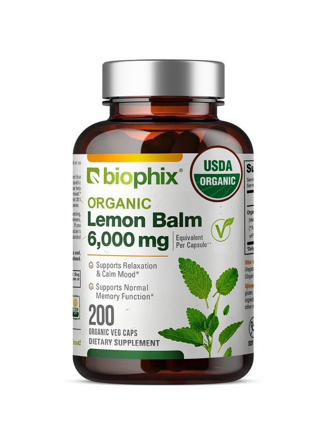 biophix Lemon Balm Capsules USDA Organic 20:1 Extract 300 mg 200 Veggie Caps - Cognitive Health Stress Sleep Mood Support Natural Herbal Supplement - Image 1