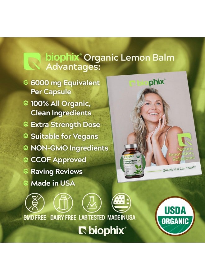 biophix Lemon Balm Capsules USDA Organic 20:1 Extract 300 mg 200 Veggie Caps - Cognitive Health Stress Sleep Mood Support Natural Herbal Supplement - Image 3