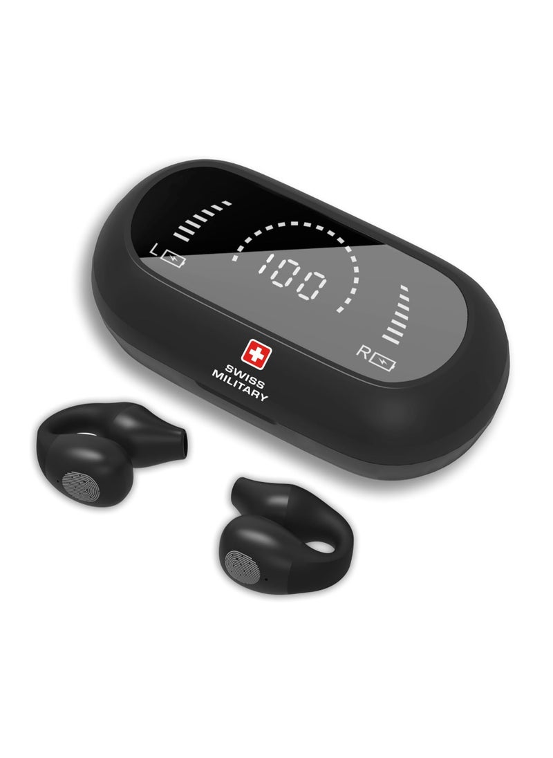 SWISS MILITARY Swiss Military Delta Active Noise Cancelling Earbuds - Air Conduction Technology, Smart Touch Sensors, 100 Precise Power Indicator, 5 Hr Music Time, Compatible with Android/iOS - Black  - Image 1
