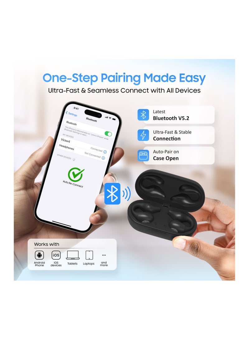 Swiss Military Delta Active Noise Cancelling Earbuds - Air Conduction Technology, Smart Touch Sensors, 100 Precise Power Indicator, 5 Hr Music Time, Compatible with Android/iOS - Black