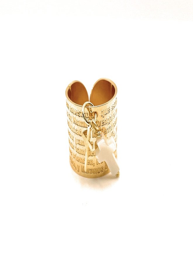 Genérico Our Father Ring, Our Father Prayer Ring, Lords Prayer, Adjustable Ring, Religious Ring, Woman Ring, Oración Padre Nuestro, Catholic jewelry, Mother of pearl cross, Gold ring, Women ring, Women jewelry - Image 3