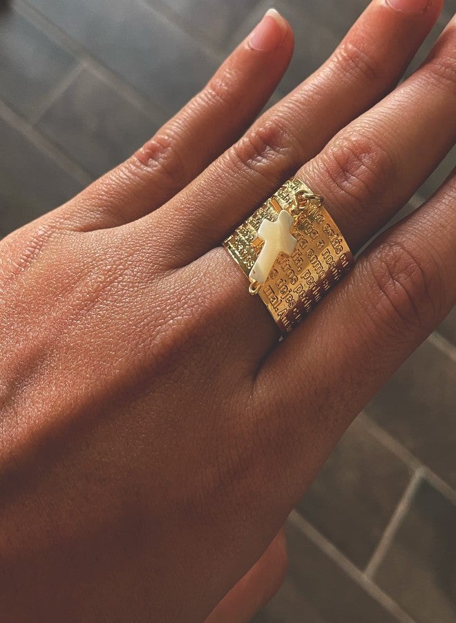 Genérico Our Father Ring, Our Father Prayer Ring, Lords Prayer, Adjustable Ring, Religious Ring, Woman Ring, Oración Padre Nuestro, Catholic jewelry, Mother of pearl cross, Gold ring, Women ring, Women jewelry - Image 2