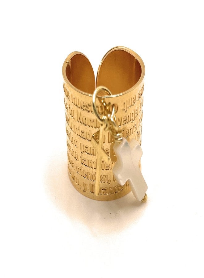 Genérico Our Father Ring, Our Father Prayer Ring, Lords Prayer, Adjustable Ring, Religious Ring, Woman Ring, Oración Padre Nuestro, Catholic jewelry, Mother of pearl cross, Gold ring, Women ring, Women jewelry - Image 5