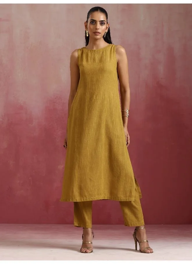 ترو برونز trueBrowns Mustard Cotton Kurta Set