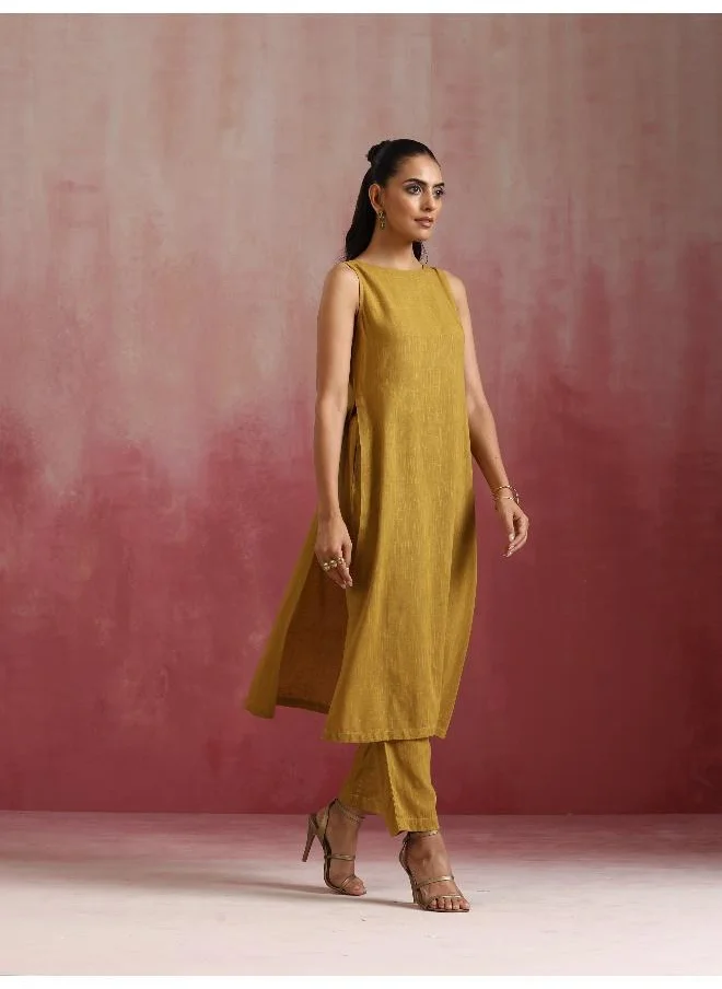 ترو برونز trueBrowns Mustard Cotton Kurta Set