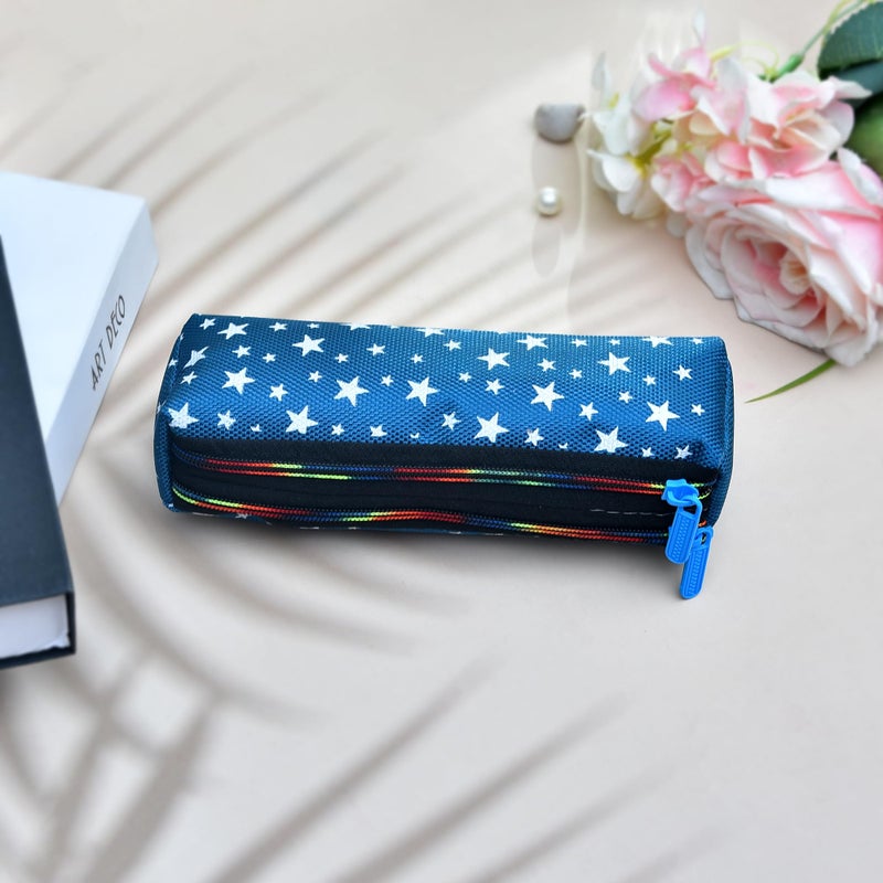 Kuber Industries Makeup Pouch | Rexine Cosmetic Pouch | Jewellery Utility Pouch | Toiletry Pouch for Girls | Travel Makeup Pouch for Girls | Storage Makeup Bag | Star Makeup Pouch | Pack of 3 | Blue - Image 2
