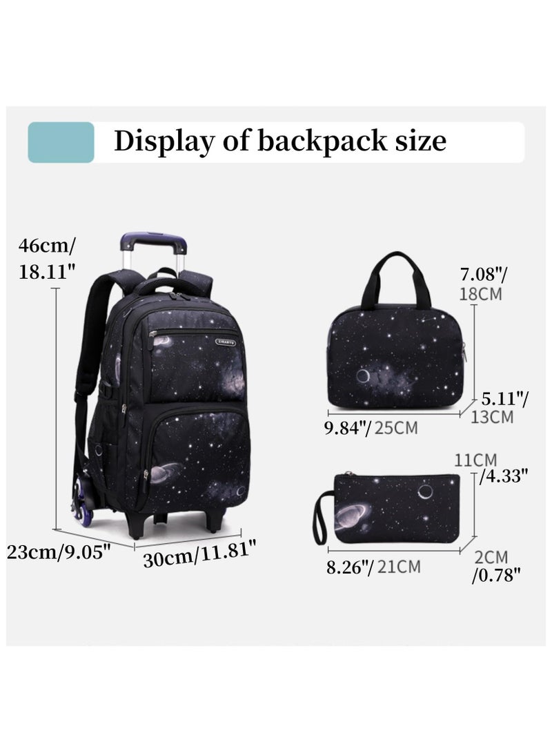 زيرانا طقم 3 قطع طقم حقيبة ظهر متحركة بعجلات للسفر حقيبة ظهر مدرسية بعجلات للأولاد والبنات والأطفال، حقيبة ظهر متحركة بعجلات للسفر حقيبة أمتعة أطفال بعجلات - Image 2