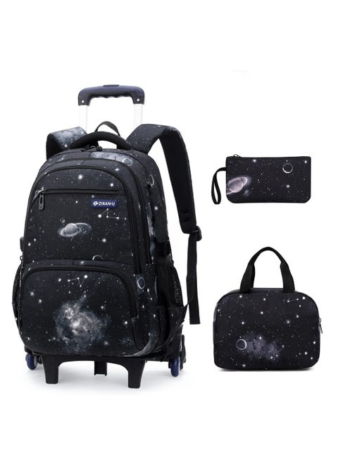 مجموعة من 3 قطع حقيبة ظهر متحركة لعربة السفر وحقيبة الكتب شنطة كفرات مدرسية للاولاد خفيفه،حقيبة ظهر متحركة لعربة السفر وحقيبة أمتعة للأطفال بعجلات