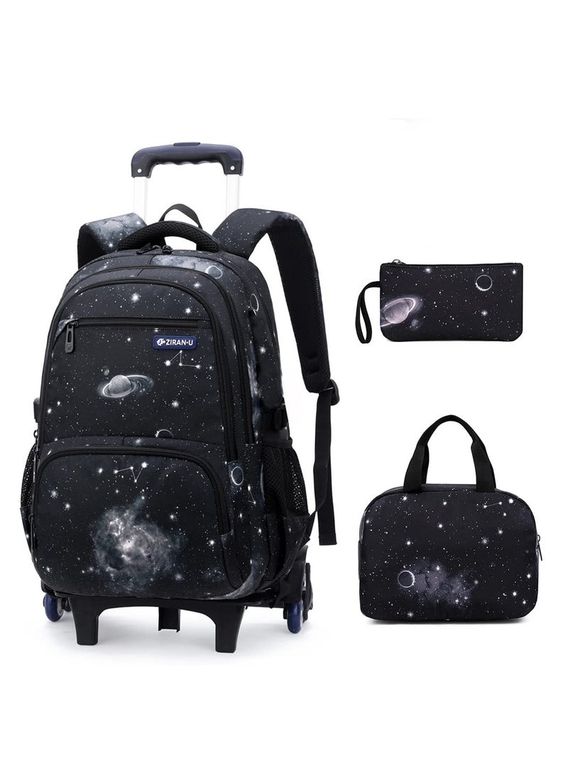 زيرانا طقم 3 قطع طقم حقيبة ظهر متحركة بعجلات للسفر حقيبة ظهر مدرسية بعجلات للأولاد والبنات والأطفال، حقيبة ظهر متحركة بعجلات للسفر حقيبة أمتعة أطفال بعجلات - Image 1