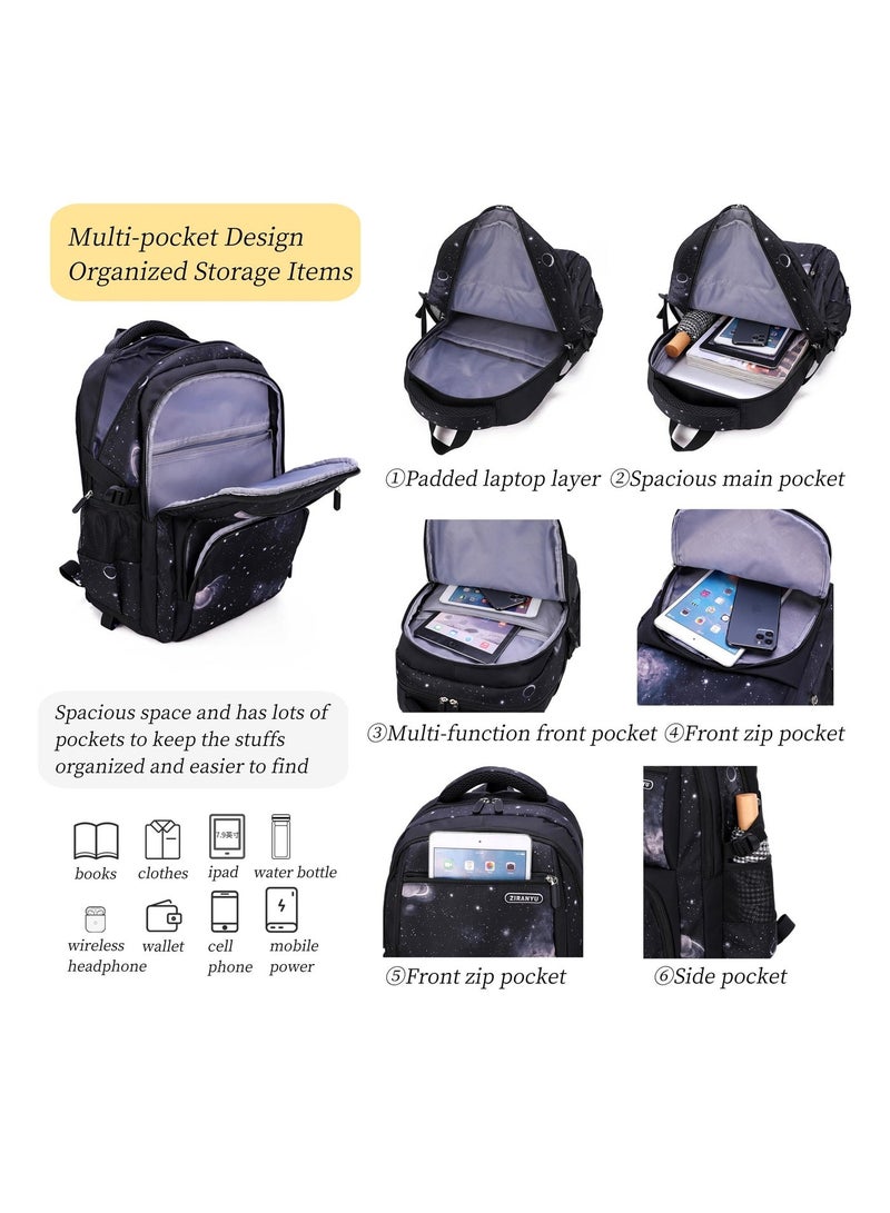 ZIRANU Kids Rolling Backpack with Detachable Trolley, 3Pcs School Bag Set with Insulated Lunch Bag and Pencil Case,6-Wheel Durable Bookbag for School & Travel(Black Galaxy) - Image 5