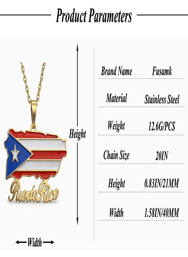 Fusamk Fashion Stainless Steel Puerto Rico Map Pendant Country Flag Pattern Necklace(White) - Image 2