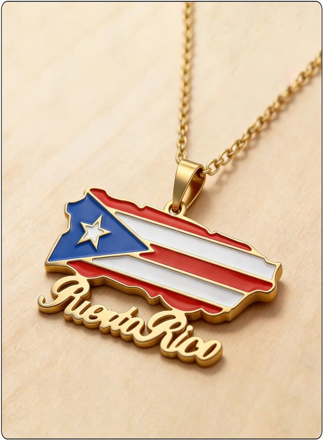 Fusamk Fashion Stainless Steel Puerto Rico Map Pendant Country Flag Pattern Necklace(White) - Image 4
