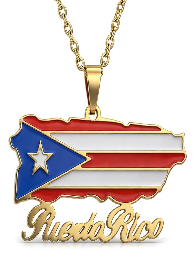 Fusamk Fashion Stainless Steel Puerto Rico Map Pendant Country Flag Pattern Necklace(White) - Image 1