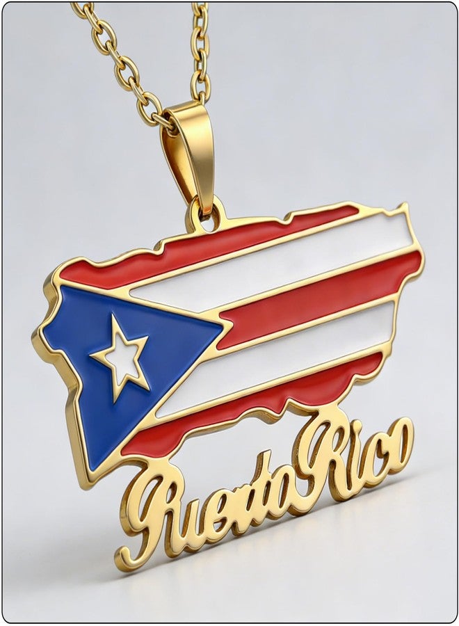 Fusamk Fashion Stainless Steel Puerto Rico Map Pendant Country Flag Pattern Necklace(White) - Image 5