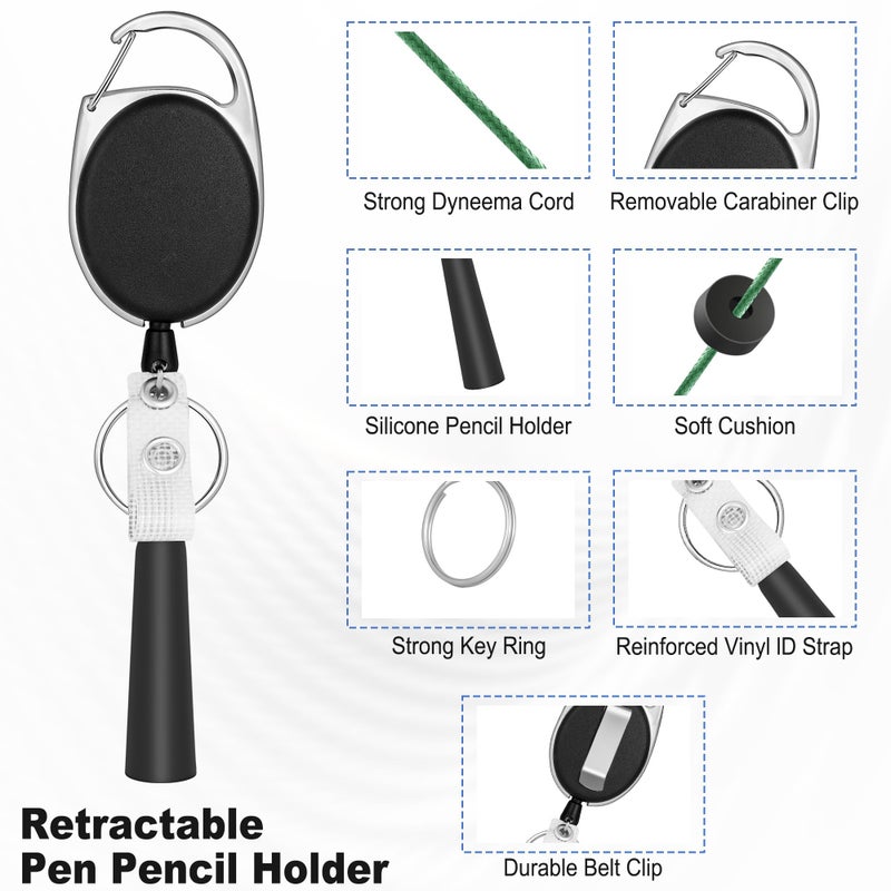 pasezenn 4 Pack Retractable Pen Holder with 31.5" Dyneema Cord, Elastic Silicone Retractable Pencil Holder Ideal for Carpenters,Nurses, Mechanics, Architects, Office Workers - Image 2
